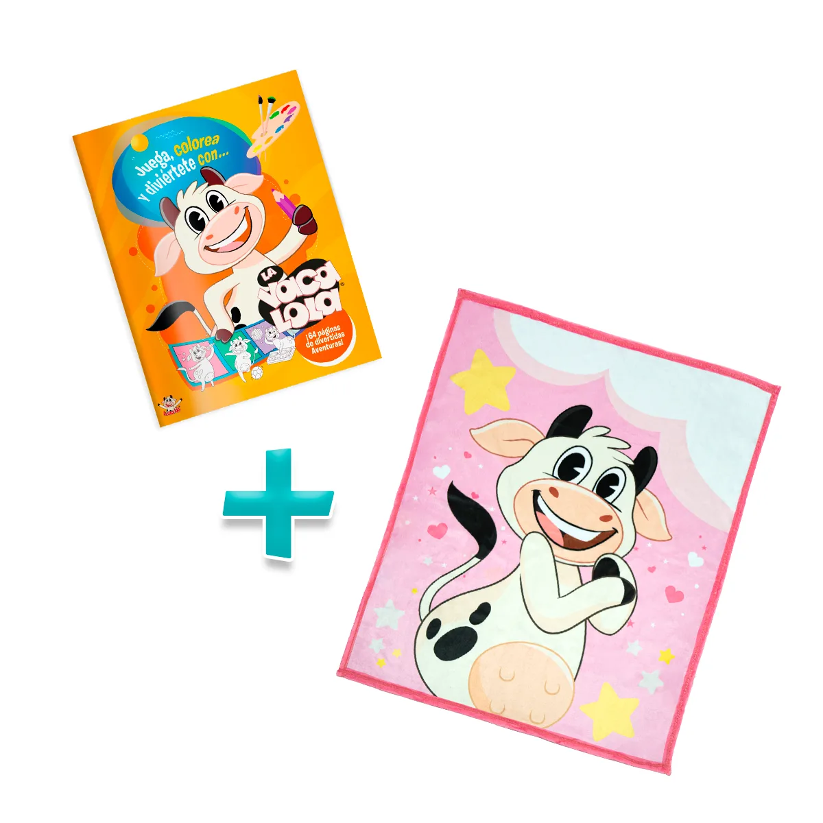 Cobija La Vaca Lola Rosada + Libro La Vaca Lola juega, colorea y diviértete