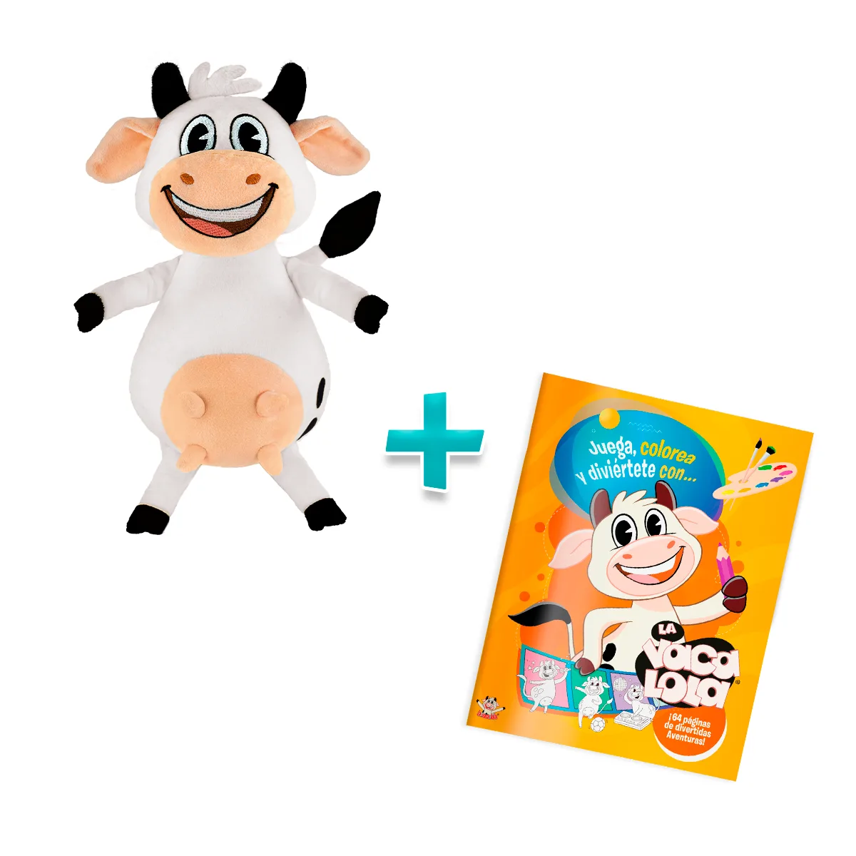 Peluche La Vaca Lola + Libro La Vaca Lola Juega, colorea y diviertete